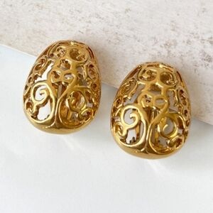 Yves Saint Laurent Vintage Gold Plated Filigree Clip On Earrings